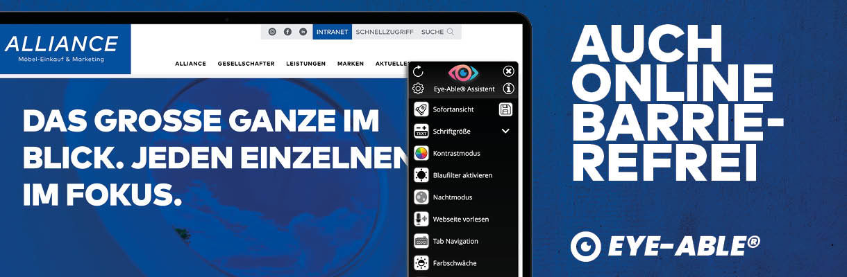 Bild der Website von Alliance mit dem Fokus auf das Eye-Able® Tool